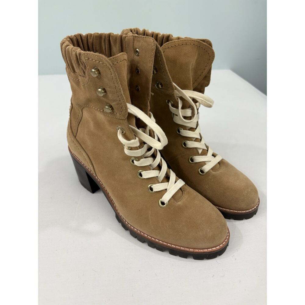 Suede Lace-Up Ankle Boots in Tan